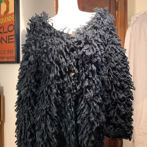 HANDKNIT BLACK LOOPS SWEATER CARDIGAN V NECK SCHIAPARELLI - Picture 8 of 16